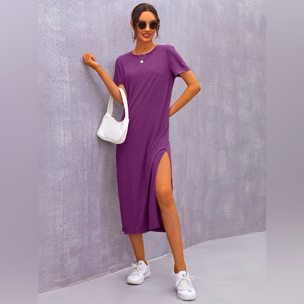 Solid Purple Split leg dress